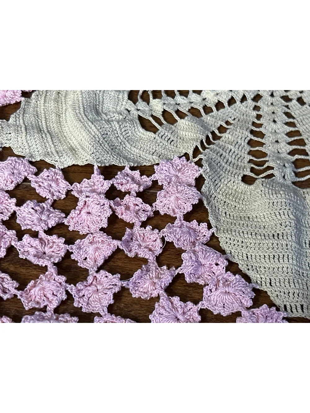 Vintage Handmade Crochet Doily Table Centerpiece Pink and Cream
